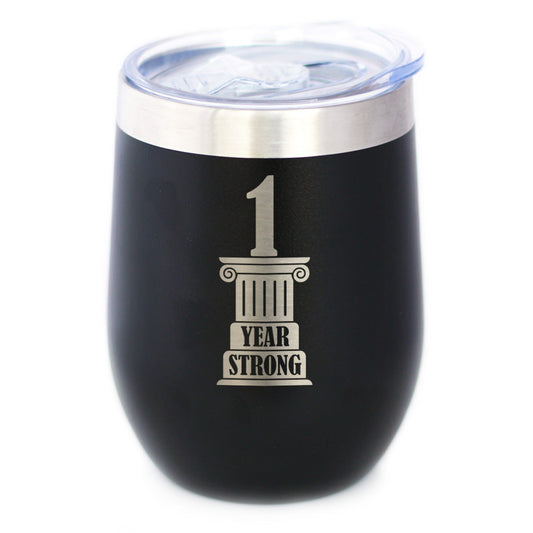 1st Anniversary Party Decor Insulated Wine Tumbler with Sliding Lid 1 Year Strong 12oz Stainless Steel Tumbler