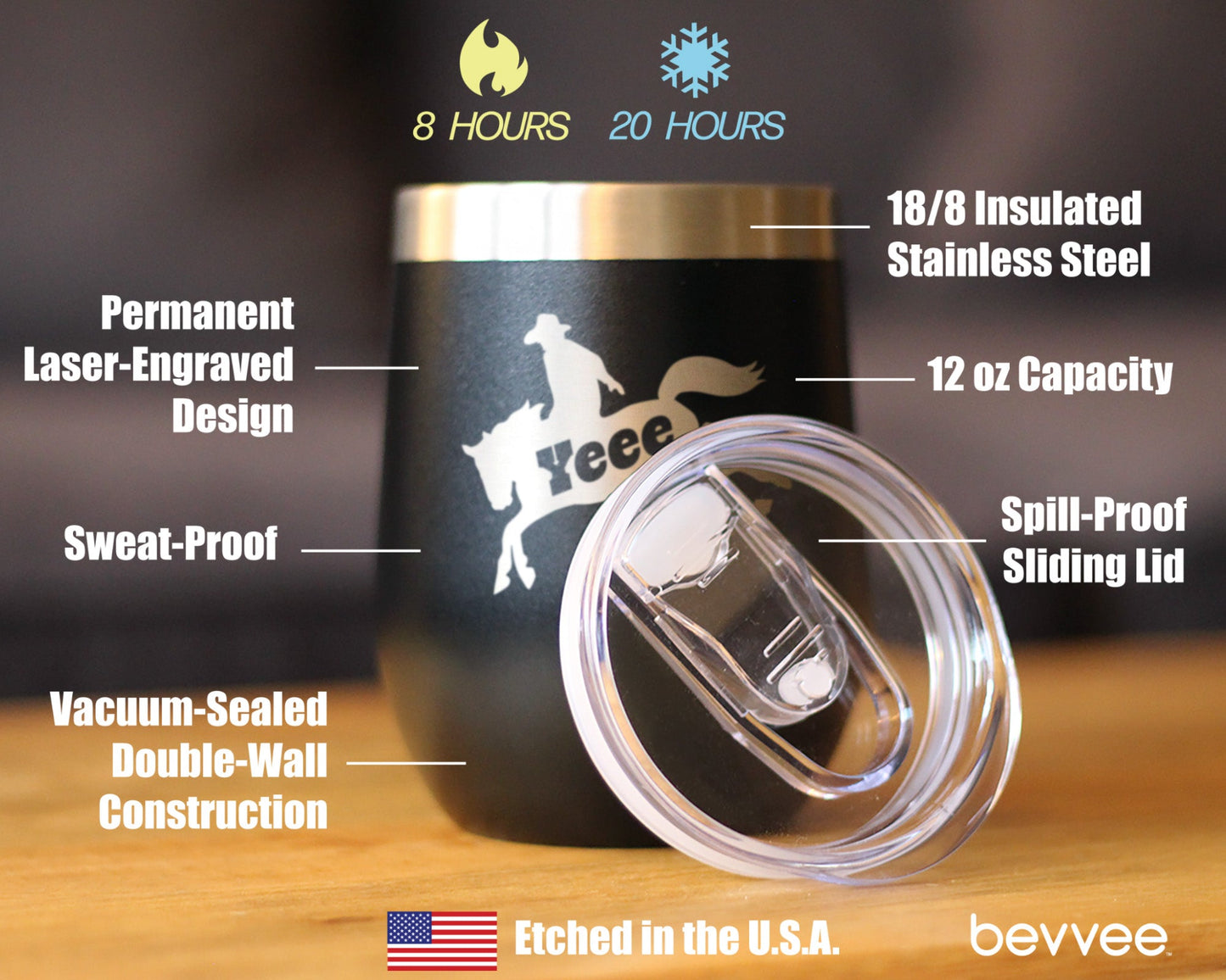 Yeehaw Insulated Wine Tumbler with Sliding Lid Rodeo Party Decorations & Western Home Decor 12oz Stainless Steel Tumbler