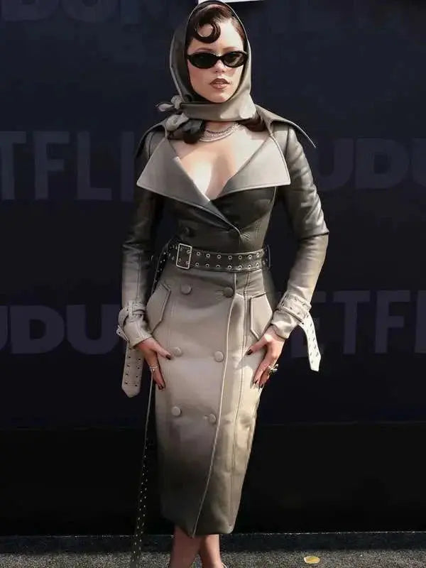 Jenna Ortega Tudum 2025 Leather Coat