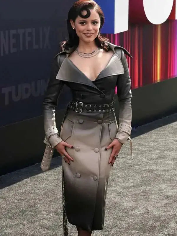 Jenna Ortega Tudum 2025 Leather Coat
