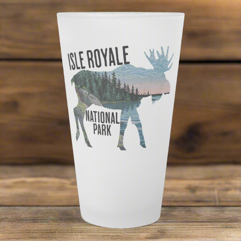 Isle Royale National Park Moose Frosted Pint Glass