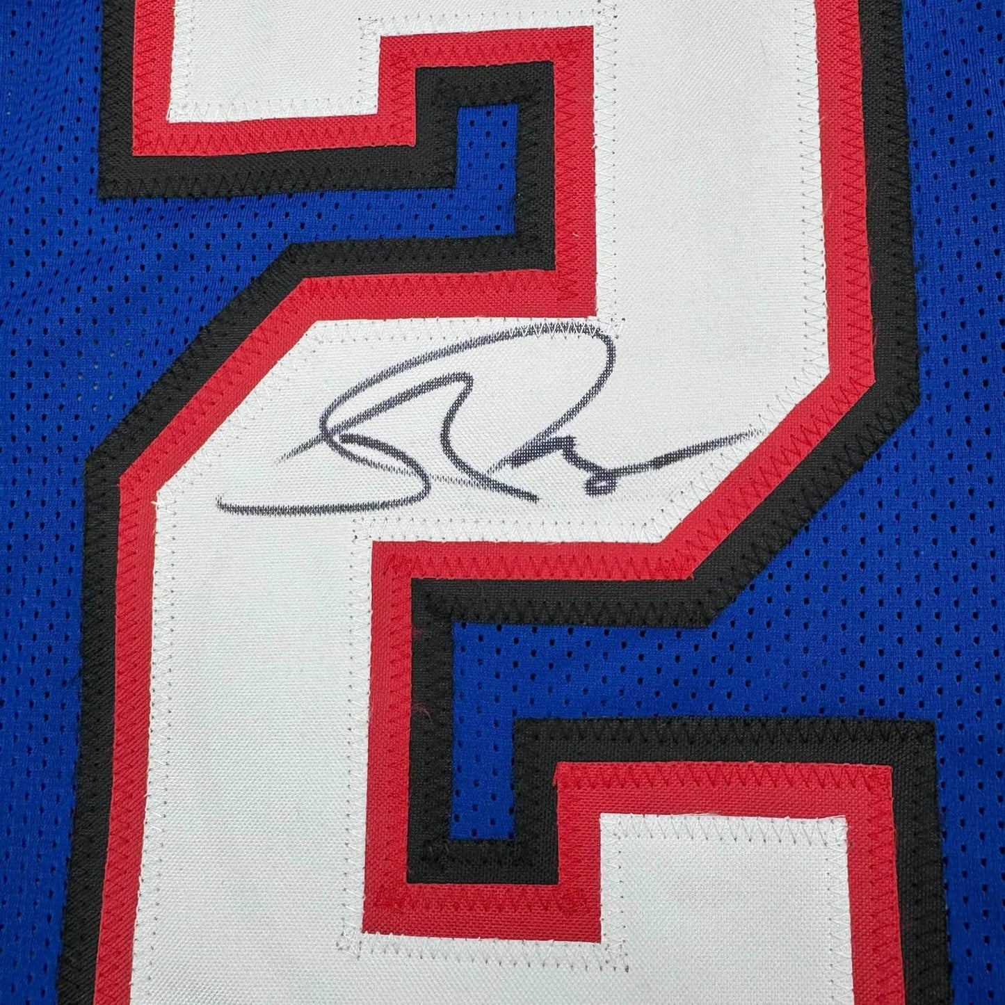 Framed Autographed/Signed Jordan Poyer 35x39 Buffalo Blue Football Jersey Beckett BAS COA