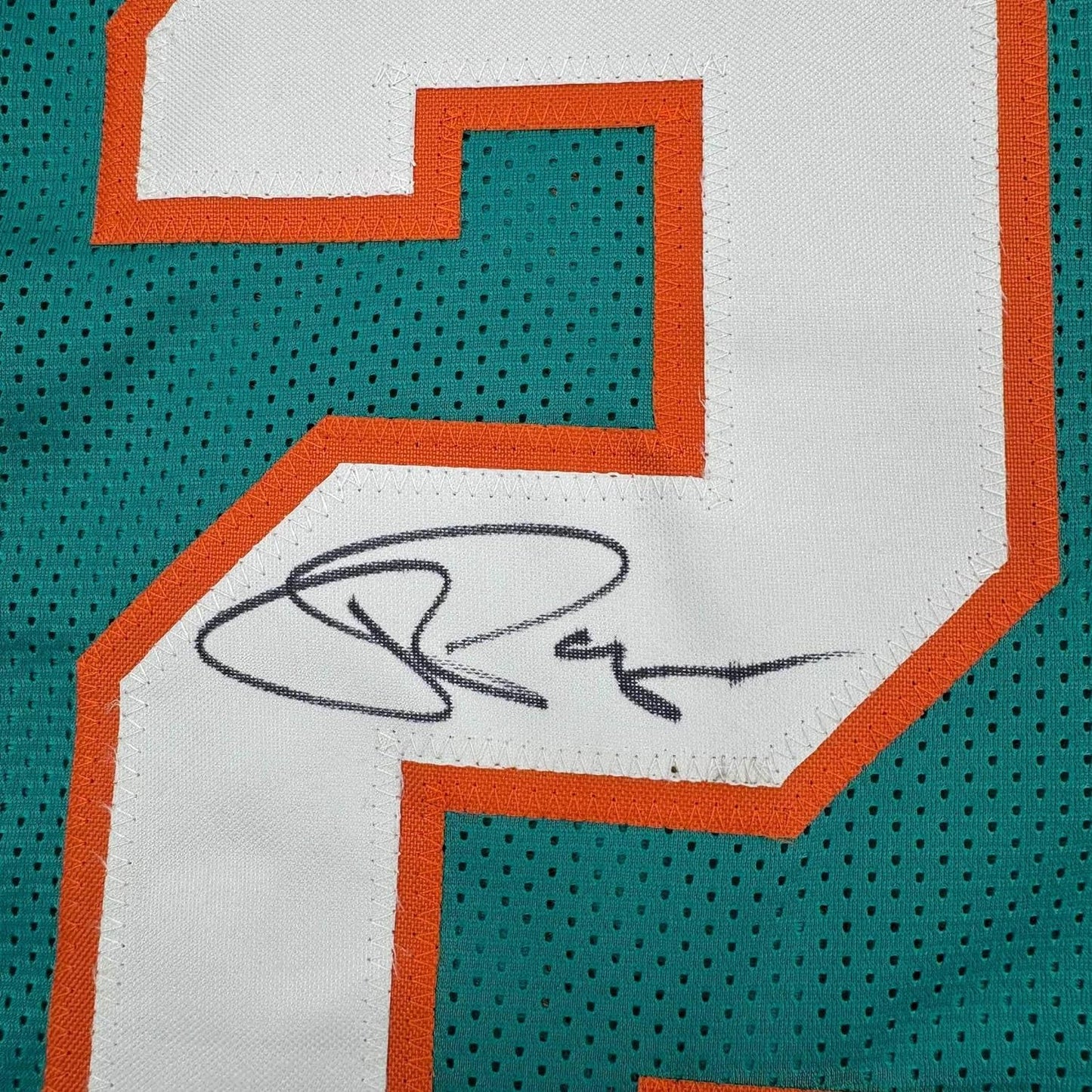 Framed Autographed/Signed Jordan Poyer 35x39 Miami Teal Football Jersey Beckett BAS COA