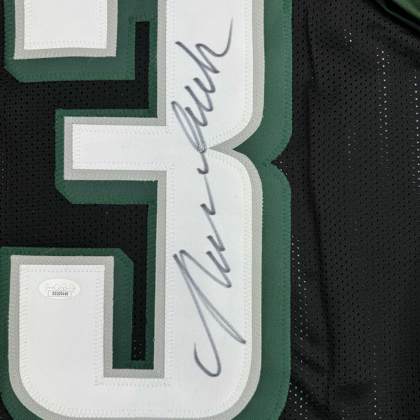 Framed Autographed/Signed Nolan Smith Jr. 35x39 Philadelphia Black Football Jersey JSA COA