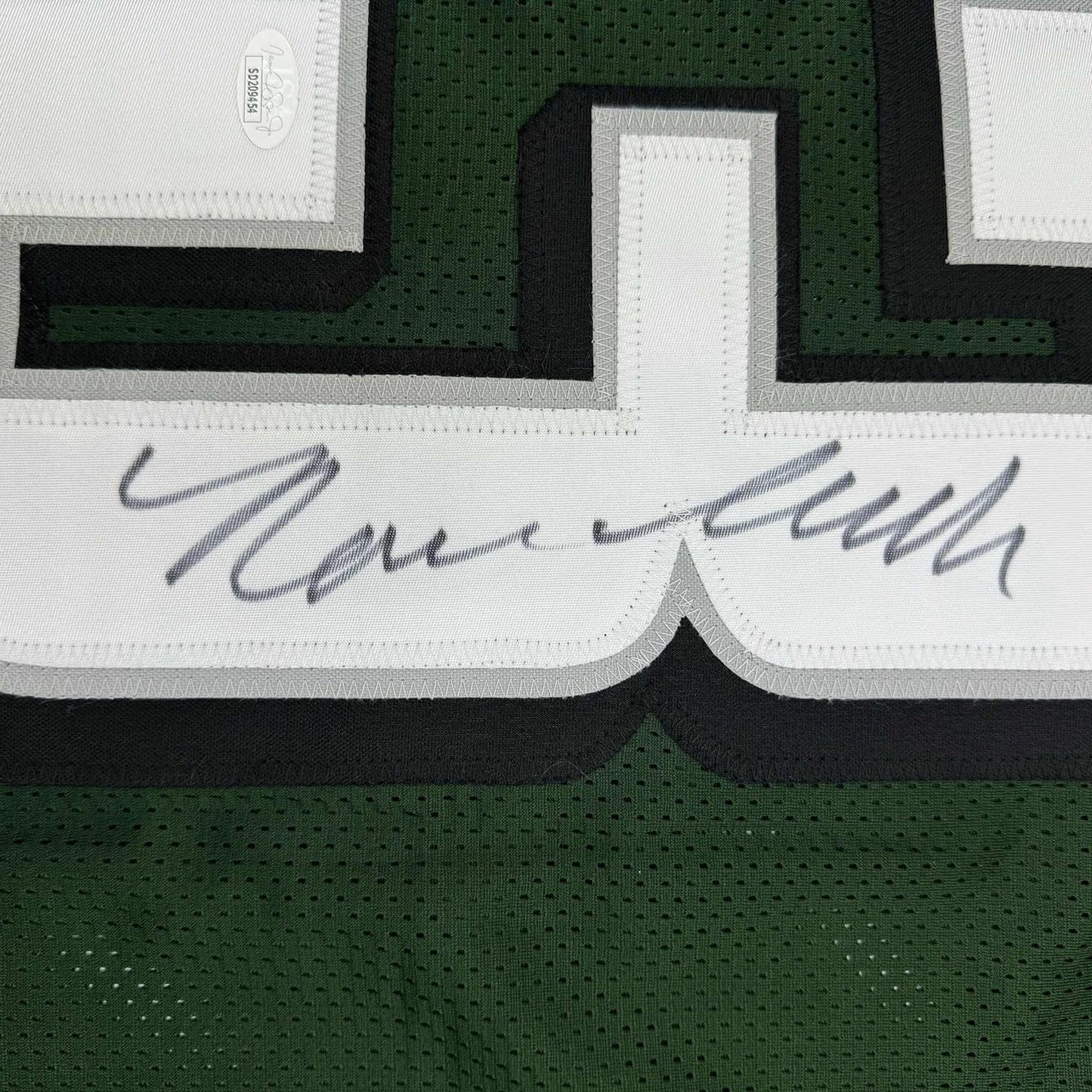 Framed Autographed/Signed Nolan Smith Jr. 35x39 Philadelphia Green Football Jersey JSA COA