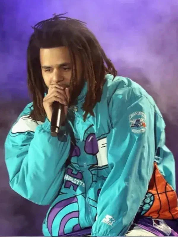 J. Cole 90s Charlotte Hornets Blue Hooded Jacket