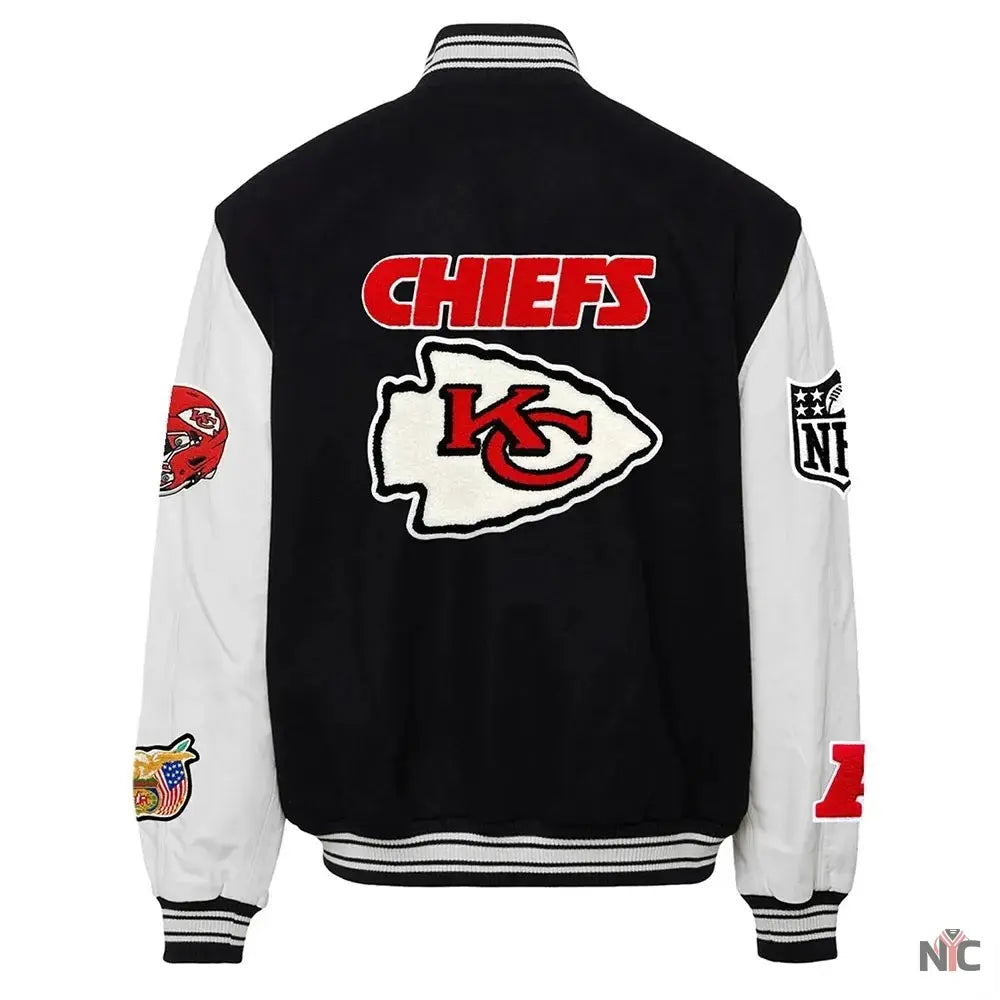 JH Kansas City Chiefs Varsity Black and White Jacket