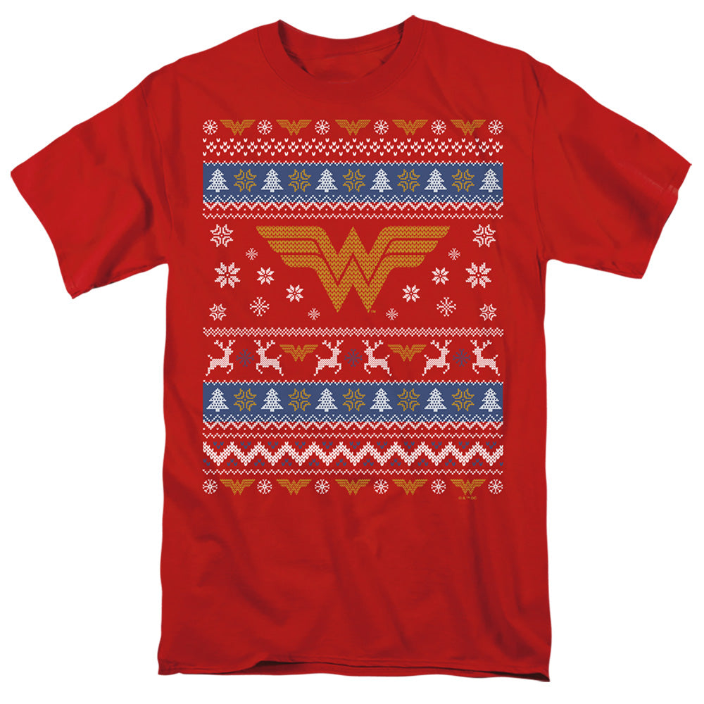 Wonder Woman Ugly Christmas Logo Mens T Shirt Red Officially Licensed