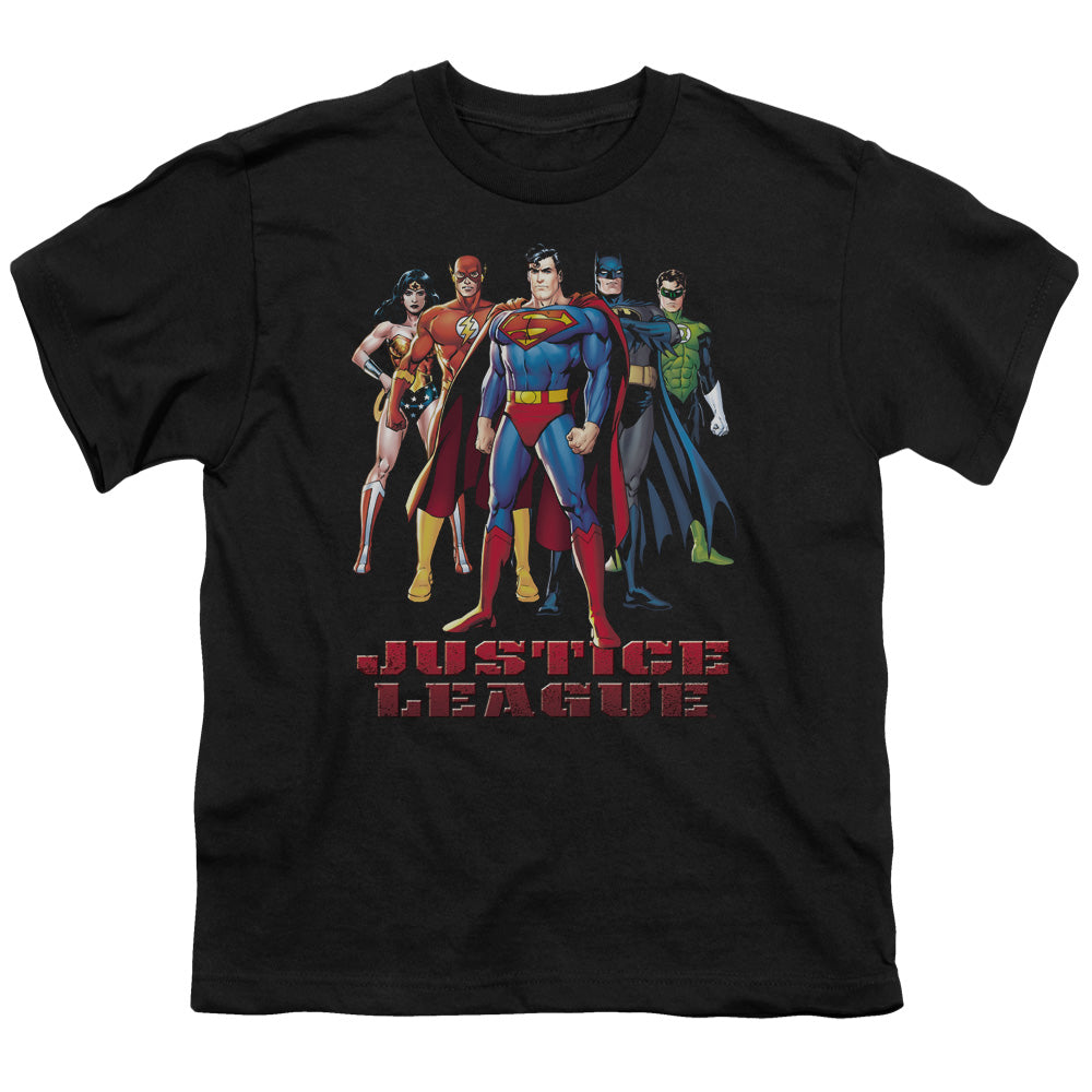 Justice League in League Kids Youth T Shirt Black Officially Licensed