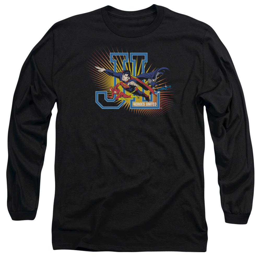 Jla Heroes United Mens Long Sleeve Shirt Black Officially Licensed