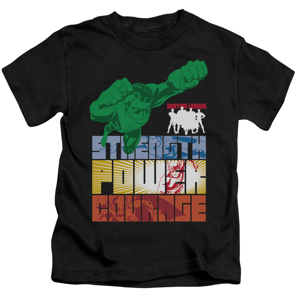 Justice League Heroic Qualities Juvenile Kids Youth T Shirt Black Officially Licensed