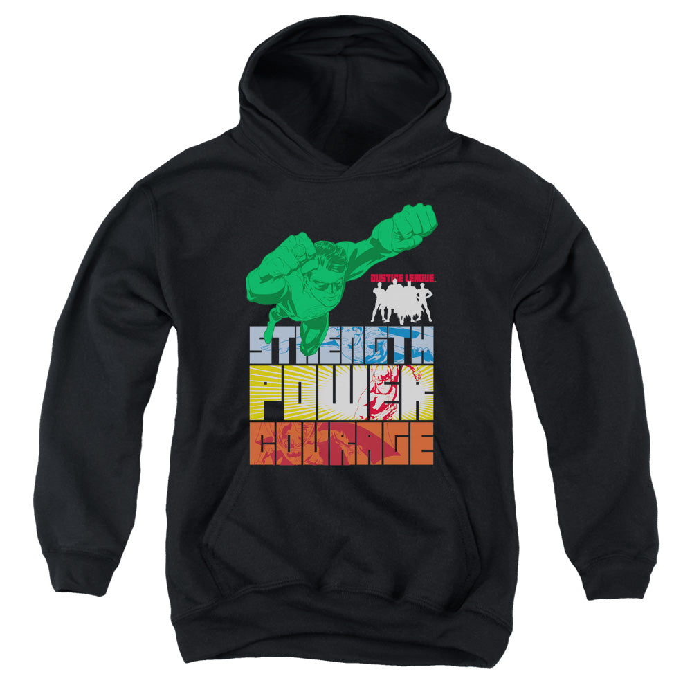 Justice League Heroic Qualities Kids Youth Hoodie Black Officially Licensed