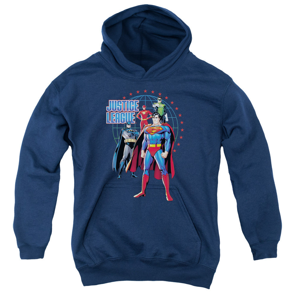 Justice League Protectors Kids Youth Hoodie Navy Blue Blue Officially Licensed