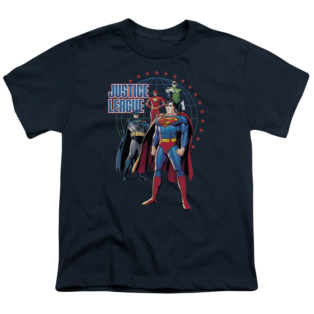 Justice League Protectors Kids Youth T Shirt Navy Blue Blue Officially Licensed