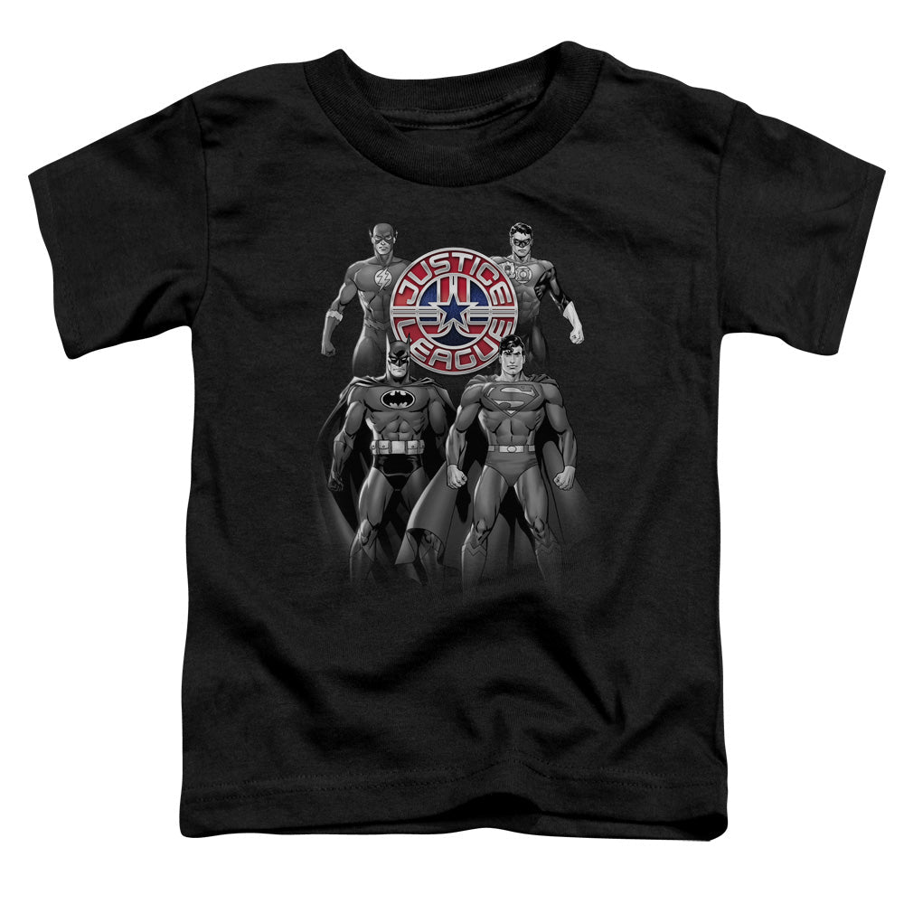 Justice League Shades of Gray Toddler Kids Youth T Shirt Black Officially Licensed