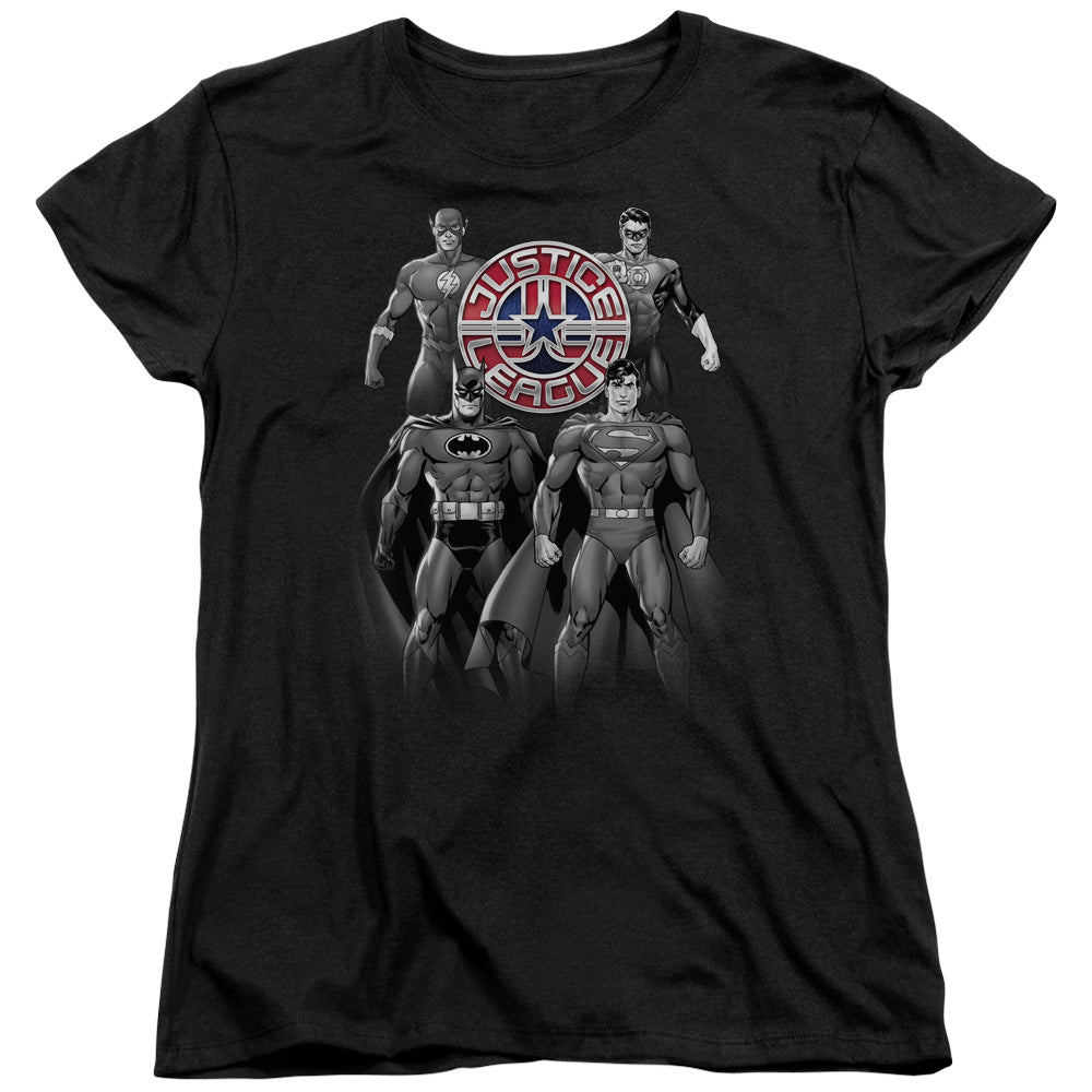 Justice League Shades of Gray Womens T Shirt Black Officially Licensed