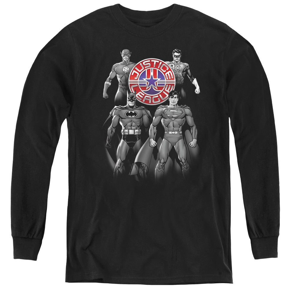 Justice League Shades of Gray Long Sleeve Kids Youth T Shirt Black Officially Licensed