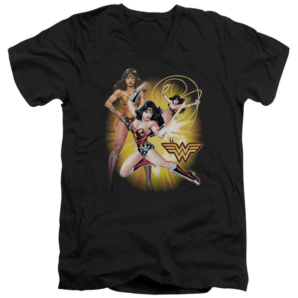 Justice League Wonder Woman Mens Slim Fit V-Neck T Shirt Black Officially Licensed