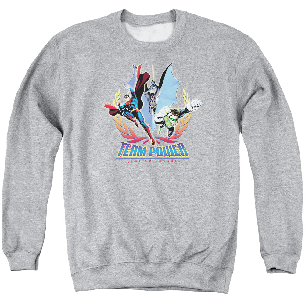 Justice League Of America Team Power Mens Crewneck Sweatshirt Athletic Heather Officially Licensed