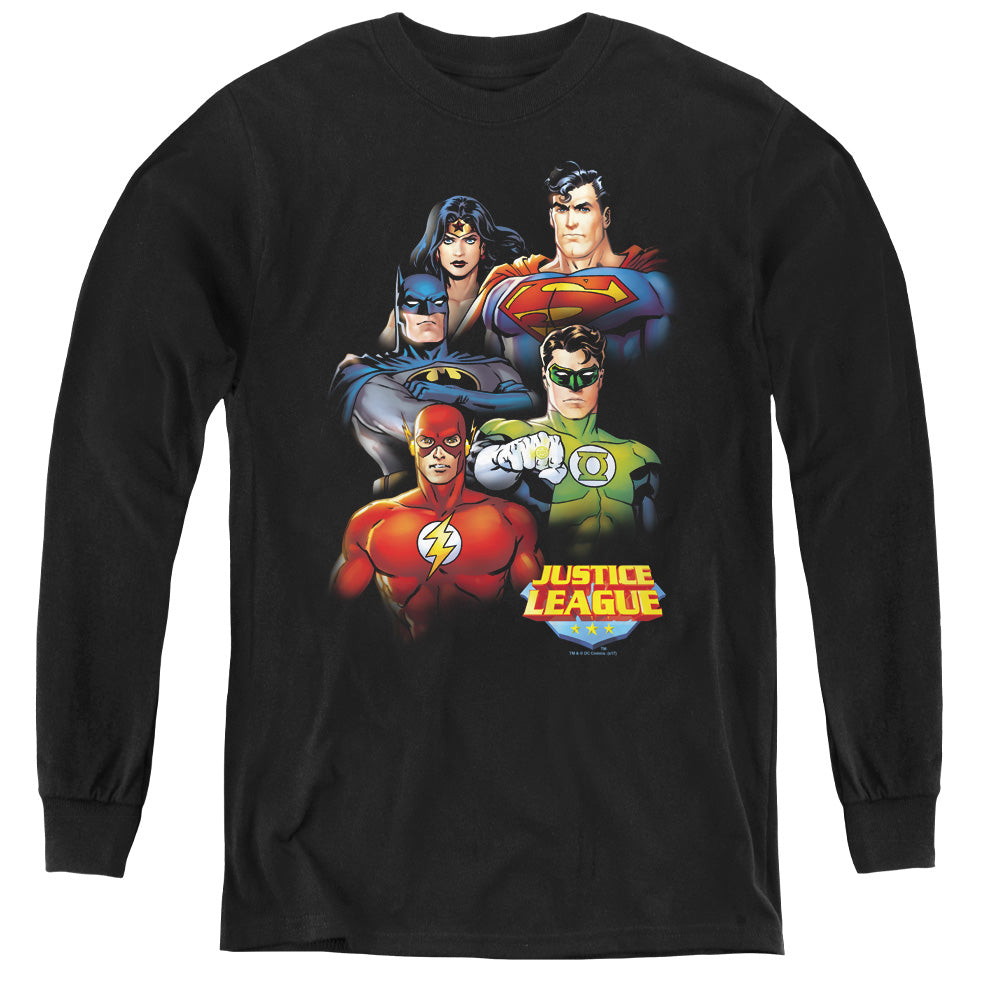 Justice League Group Portrait Long Sleeve Kids Youth T Shirt Black Officially Licensed