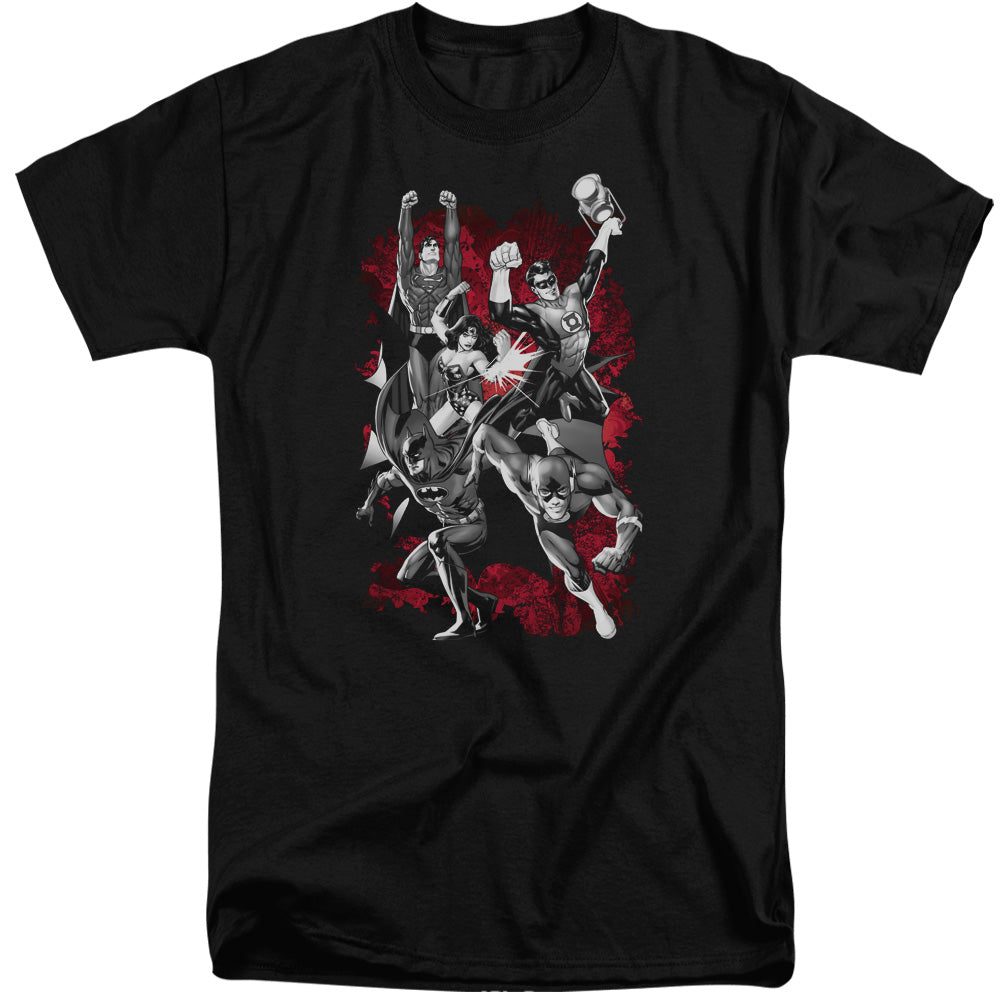 Justice League Justice League Explosion Mens Tall T Shirt Black Officially Licensed