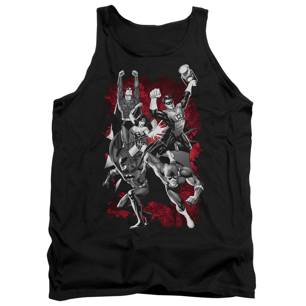 Justice League Justice League Explosion Mens Tank Top Shirt Black Officially Licensed