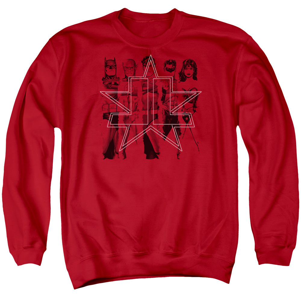 Justice League Of America Five Stars Mens Crewneck Sweatshirt Red Officially Licensed