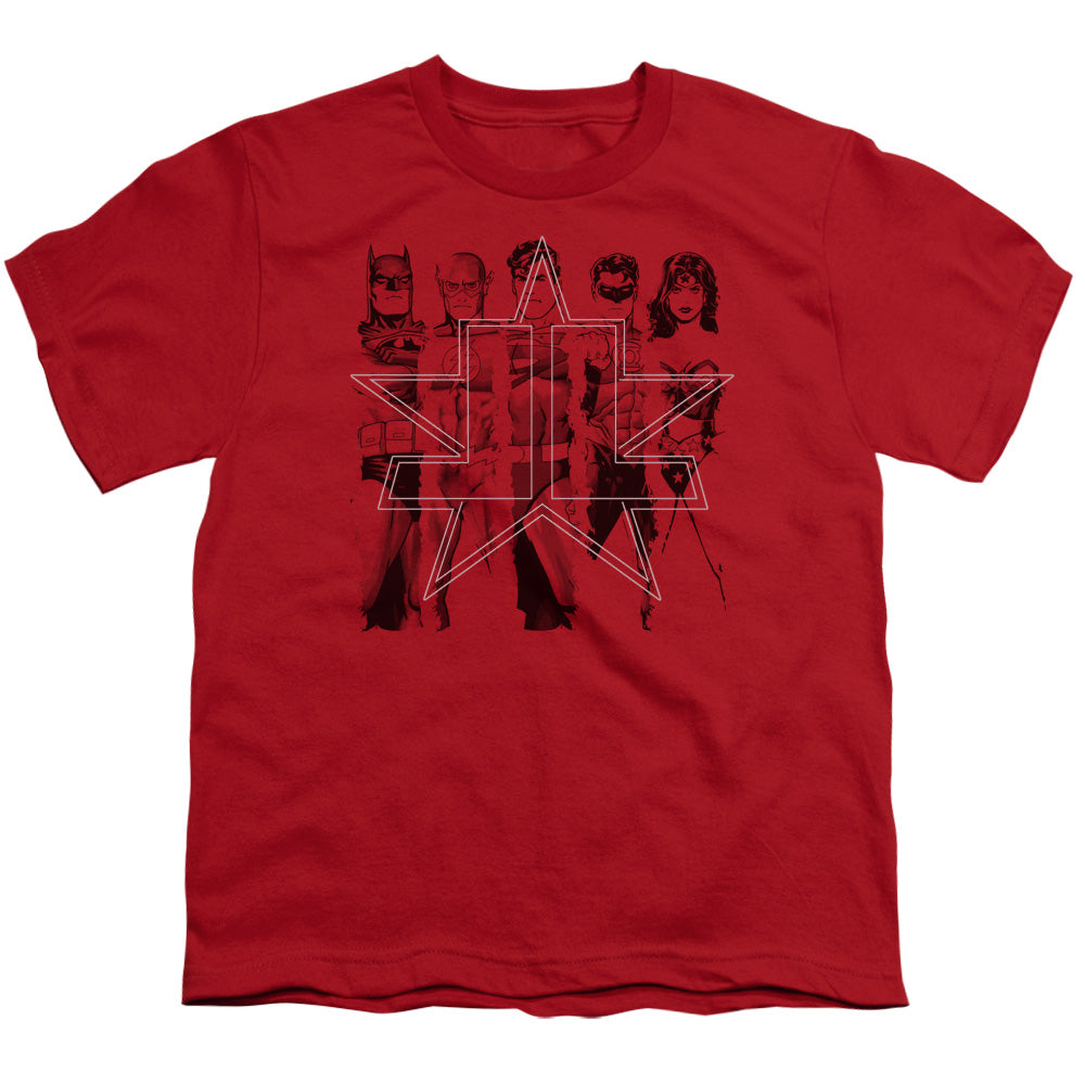 Justice League Five Stars Kids Youth T Shirt Red Officially Licensed