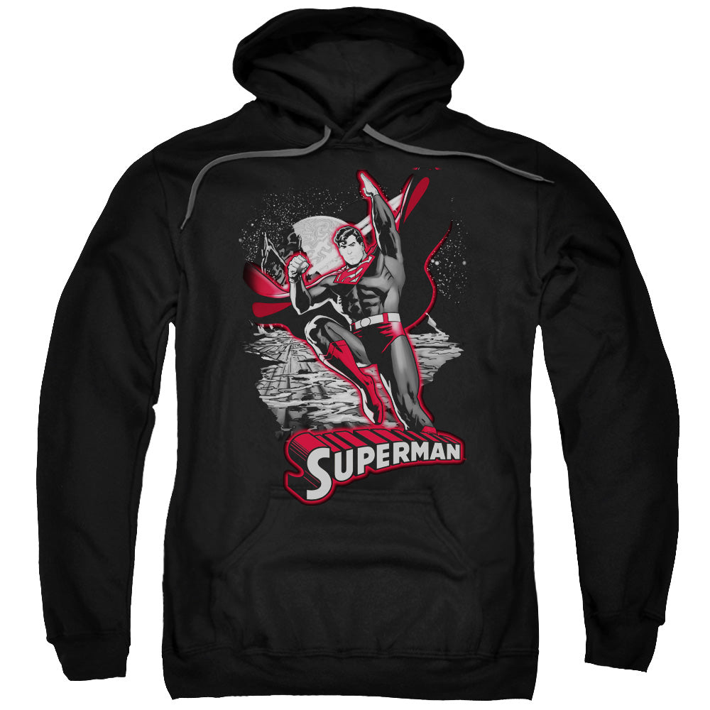 Justice League Superman Red and Gray Mens Hoodie Black Officially Licensed