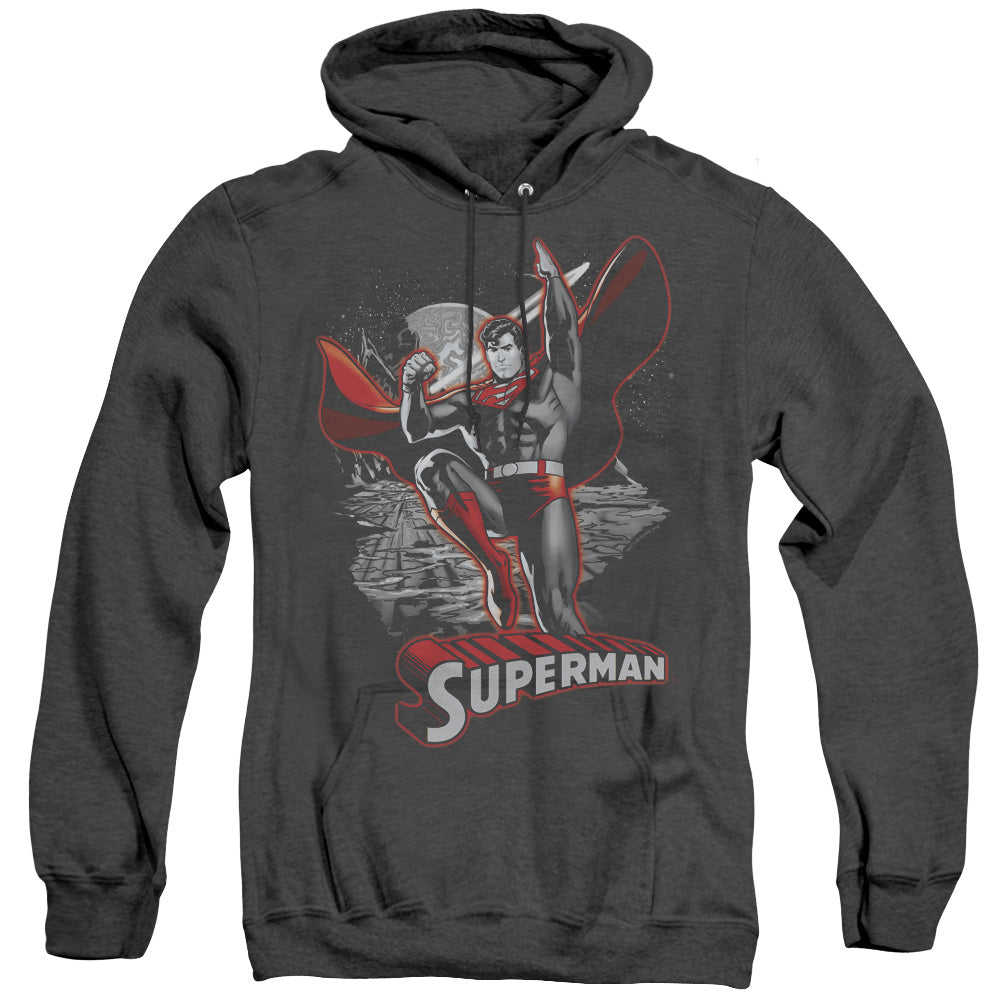 Justice League Superman Red & Gray Heather Mens Hoodie Black Officially Licensed