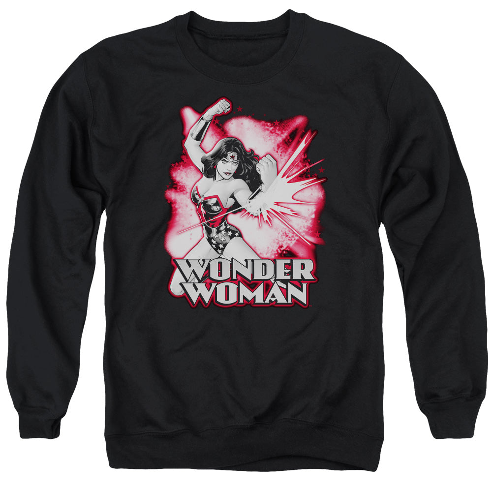 Justice League Of America Wonder Woman Red &Amp; Gray Mens Crewneck Sweatshirt Black Officially Licensed