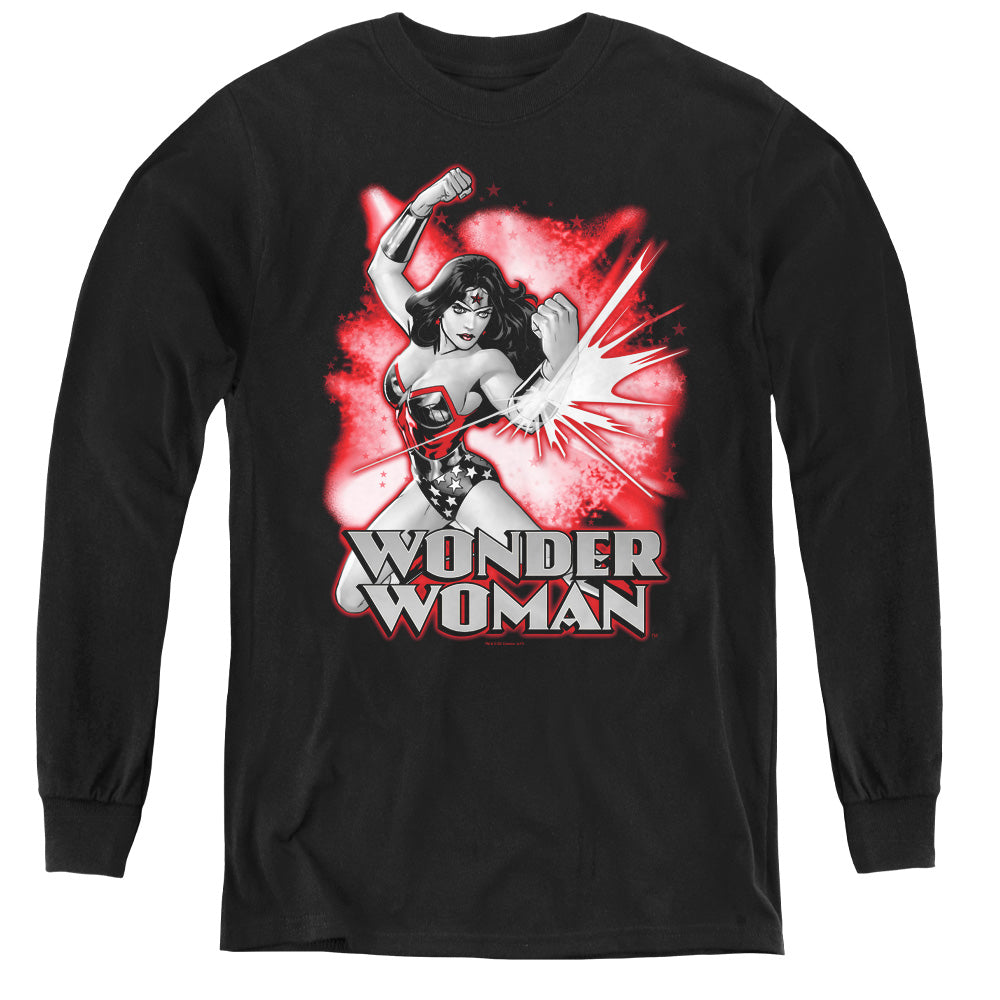 Justice League Wonder Woman Red & Gray Long Sleeve Kids Youth T Shirt Black Officially Licensed