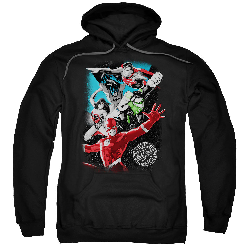 Justice League Galactic Attack Mens Hoodie Black Officially Licensed