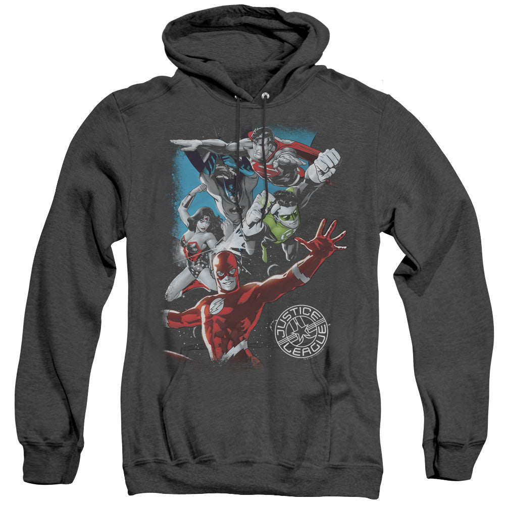 Justice League Of America Galactic Attack Heather Mens Hoodie Black Officially Licensed
