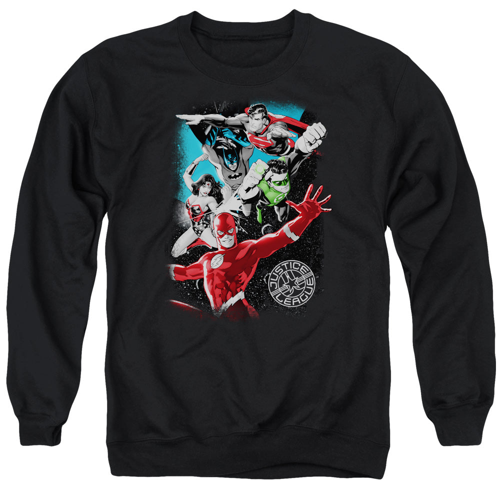 Justice League Of America Galactic Attack Mens Crewneck Sweatshirt Black Officially Licensed