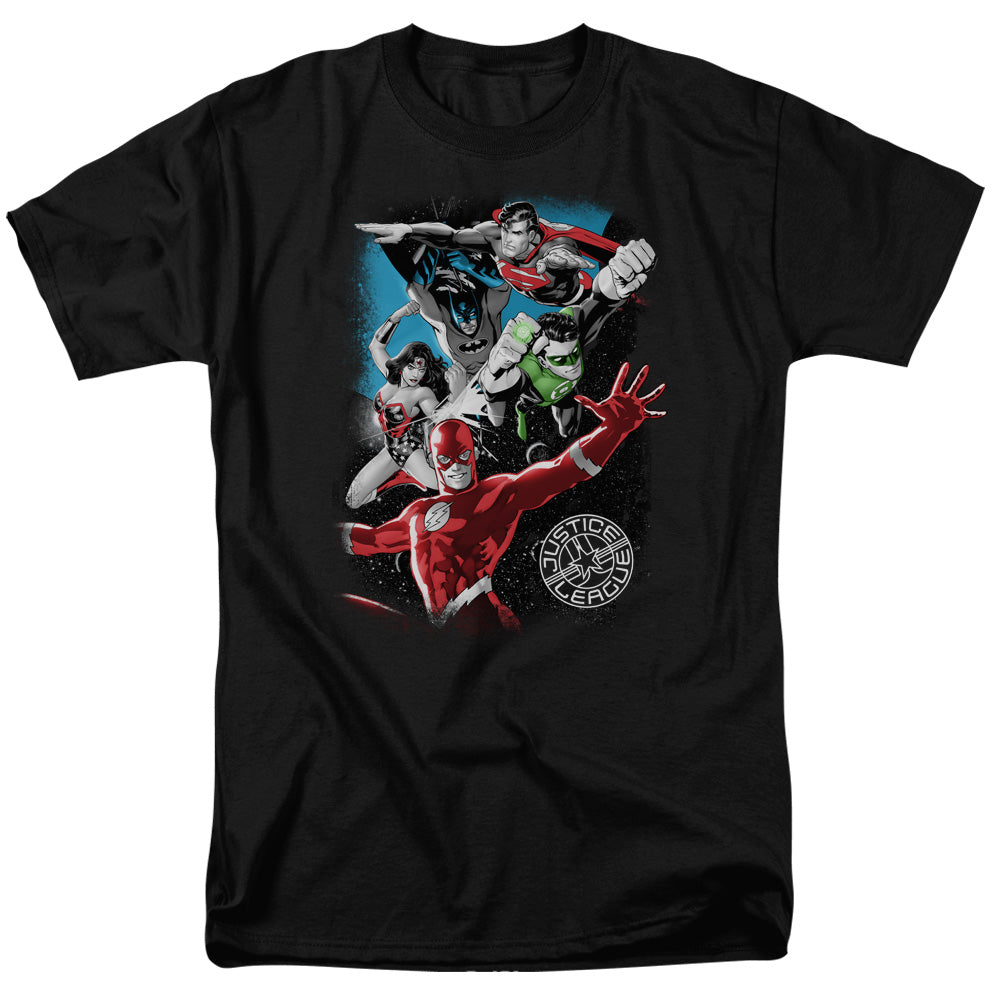 Justice League Galactic Attack Mens T Shirt Black Officially Licensed
