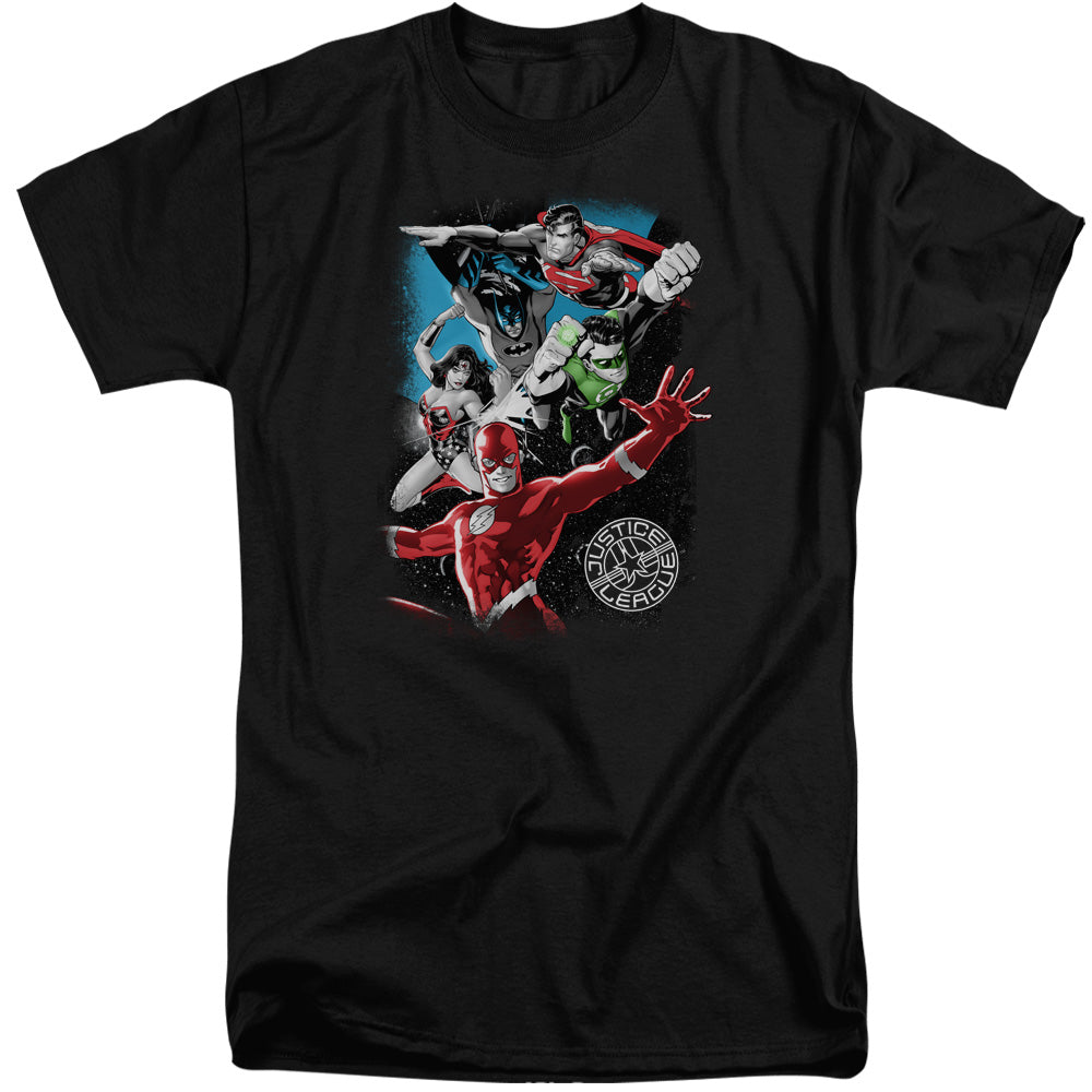 Justice League Of America Galactic Attack Mens Tall T Shirt Black Officially Licensed