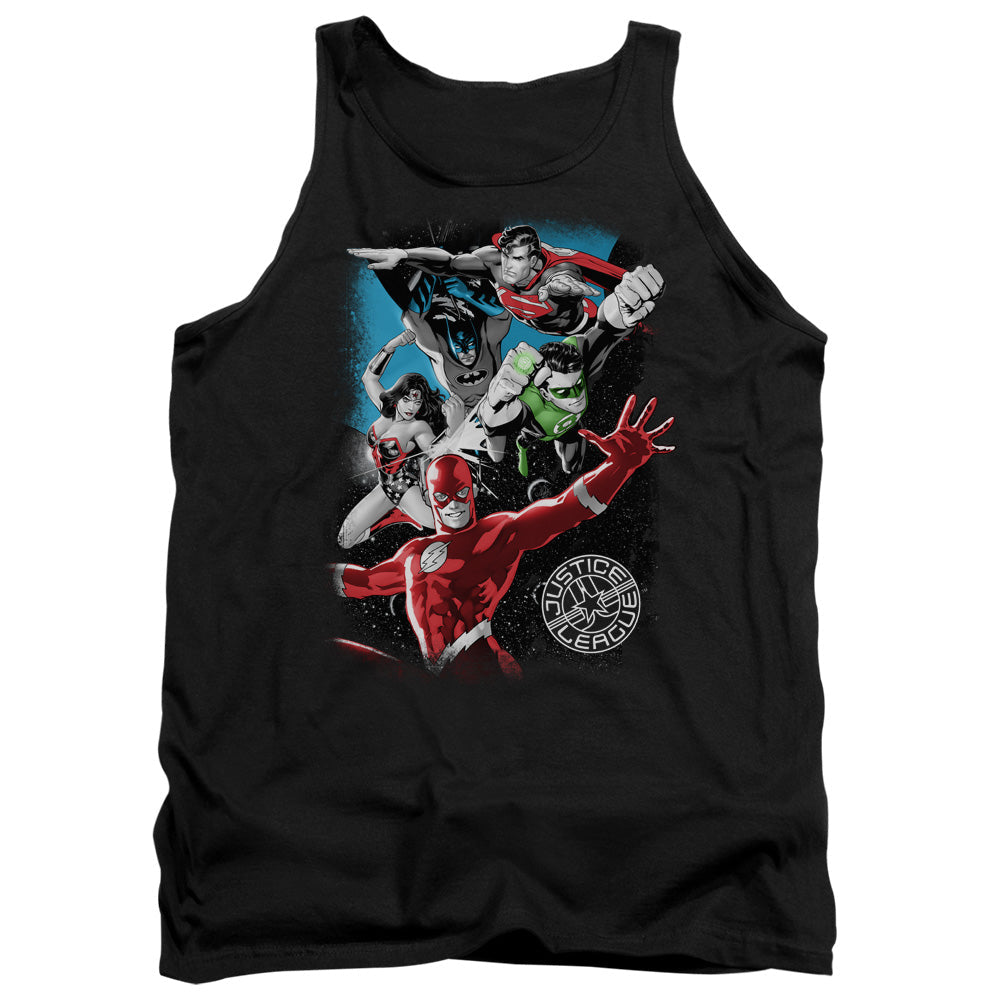 Justice League Galactic Attack Mens Tank Top Shirt Black Officially Licensed