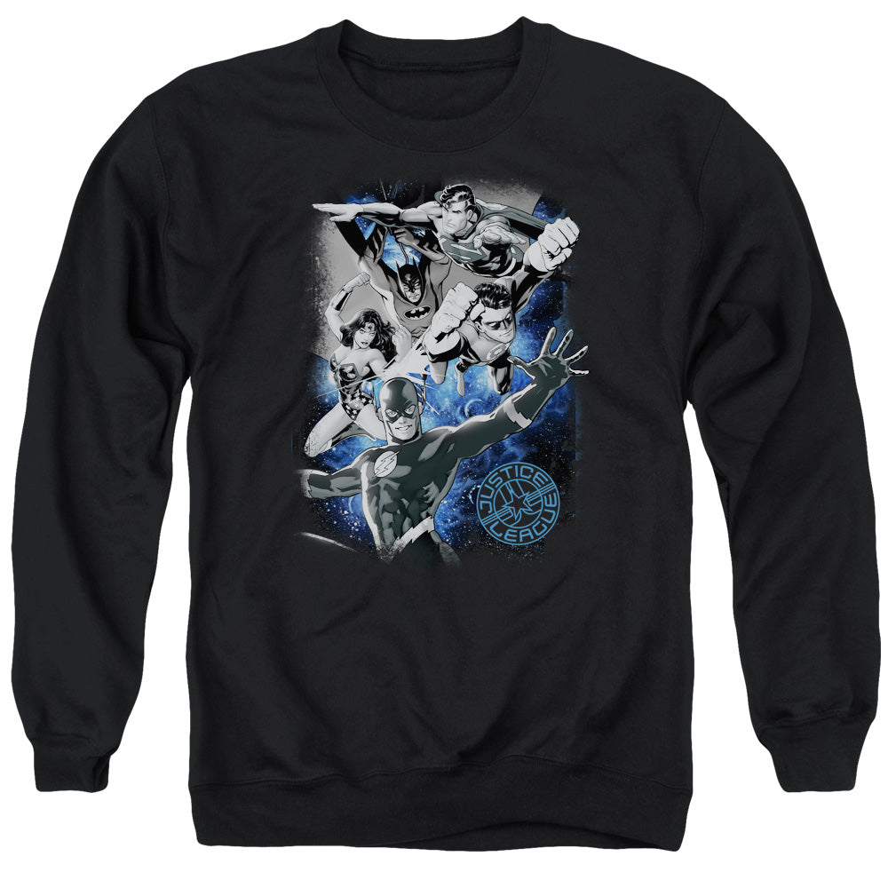 Justice League Galactic Attack Nebula Mens Crewneck Sweatshirt Black Officially Licensed