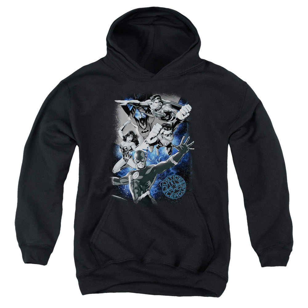 Justice League Galactic Attack Nebula Kids Youth Hoodie Black Officially Licensed