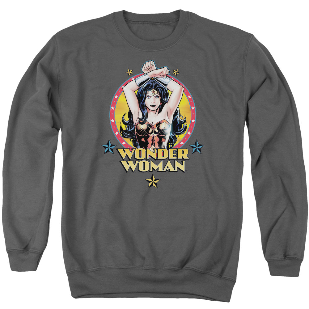 Justice League Powerful Woman Mens Crewneck Sweatshirt Charcoal Officially Licensed