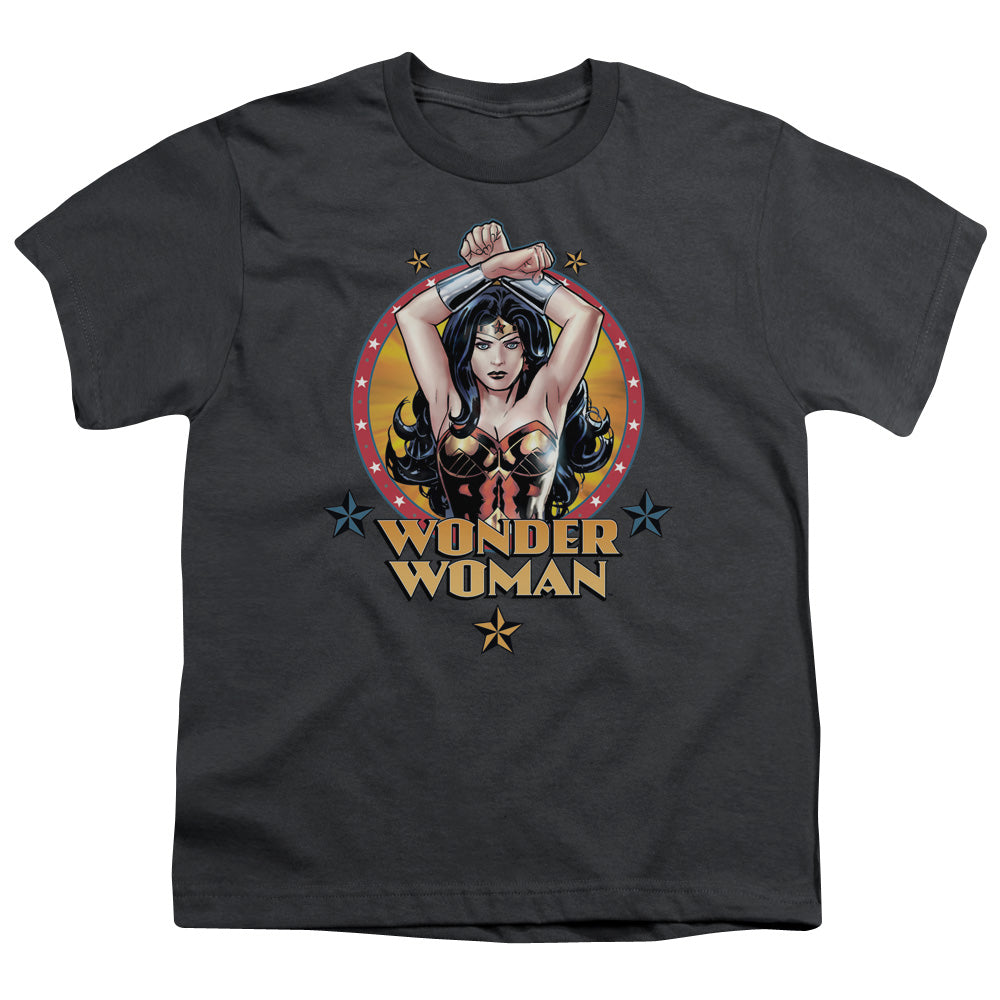 Justice League Powerful Woman Kids Youth T Shirt Charcoal Officially Licensed