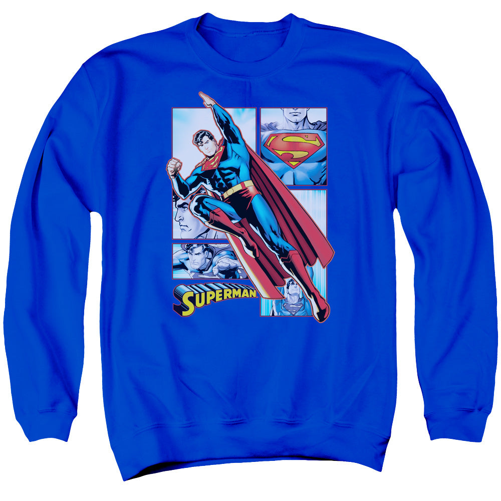 Justice League Of America Superman Panels Mens Crewneck Sweatshirt Royal Blue Officially Licensed