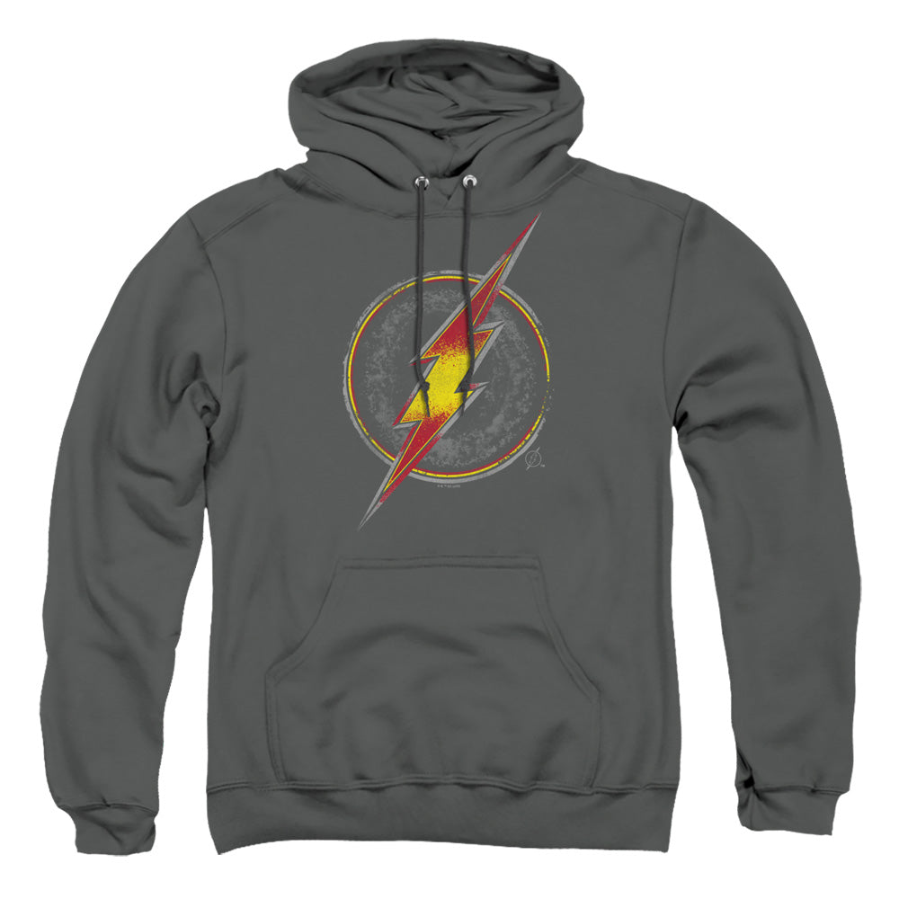 Justice League Flash Busted Logo Mens Hoodie Charcoal Officially Licensed