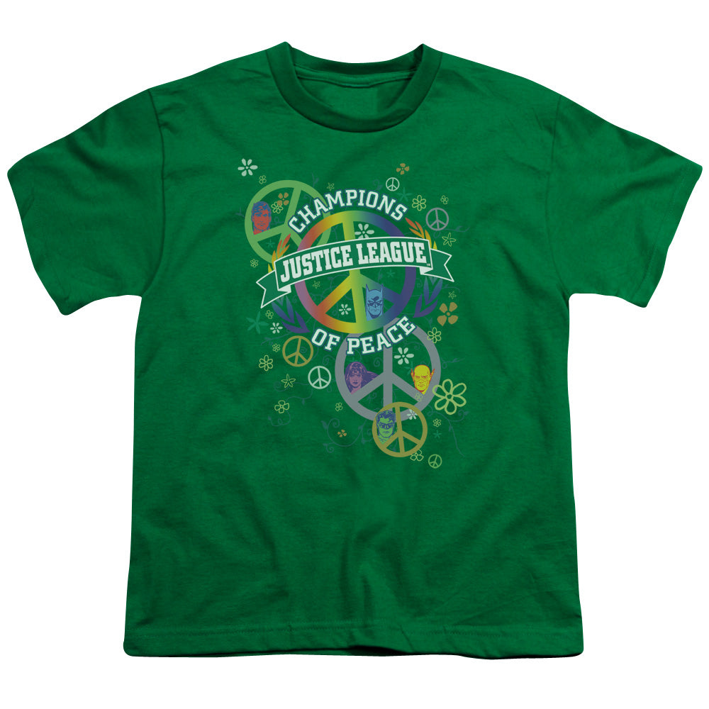 Justice League Peace League Kids Youth T Shirt Kelly Green Officially Licensed