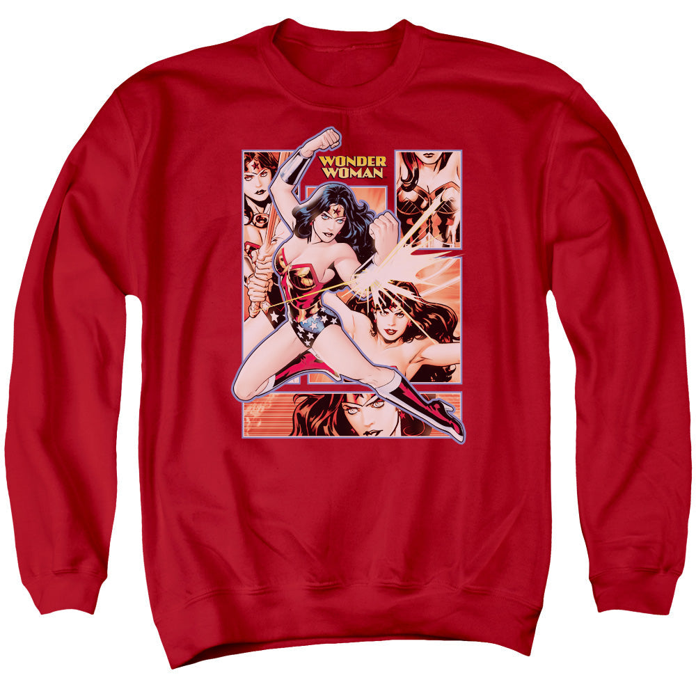 Justice League Of America Wonder Woman Panels Mens Crewneck Sweatshirt Red Officially Licensed