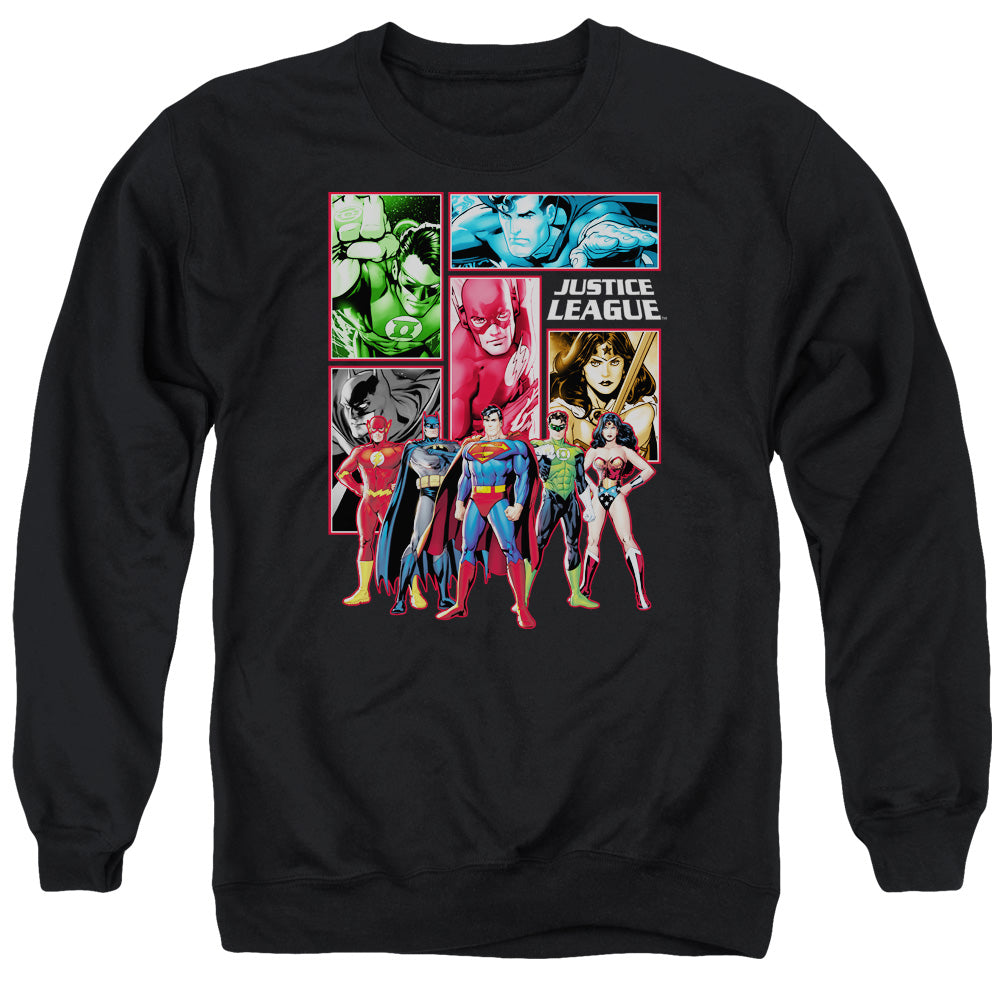 Justice League Of America Justice League Panels Mens Crewneck Sweatshirt Black Officially Licensed