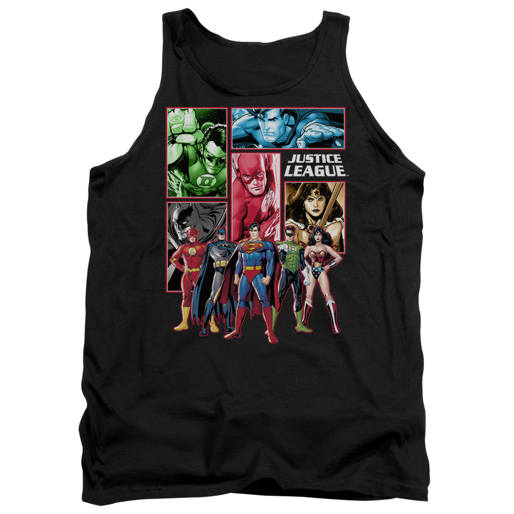 Justice League Justice League Panels Mens Tank Top Shirt Black Officially Licensed
