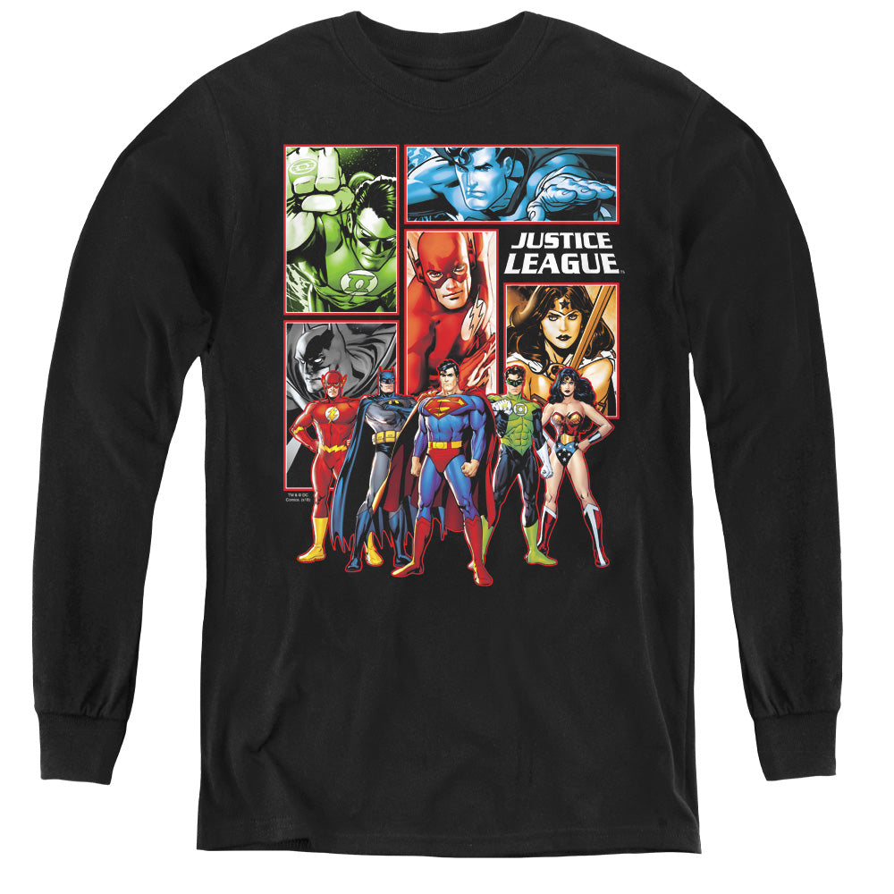 Justice League Justice League Panels Long Sleeve Kids Youth T Shirt Black Officially Licensed