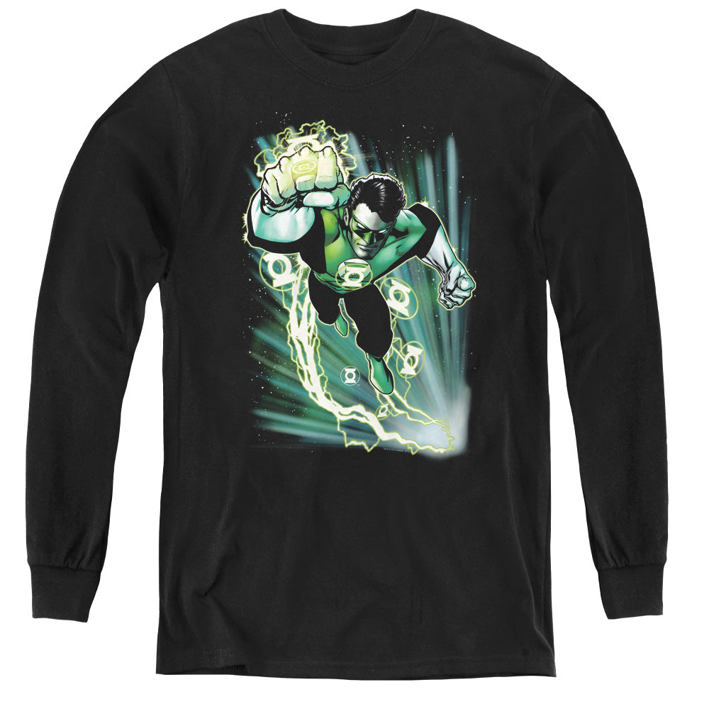 Justice League Emerald Energy Long Sleeve Kids Youth T Shirt Black Officially Licensed